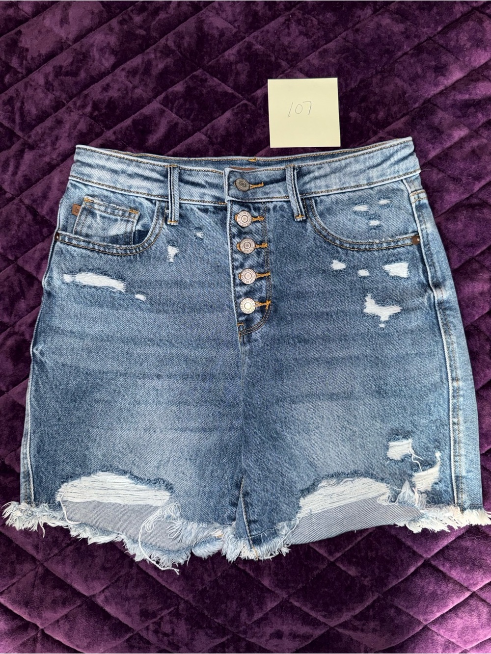 Judy Blue Light Blue Distressed High-Rise Denim Shorts